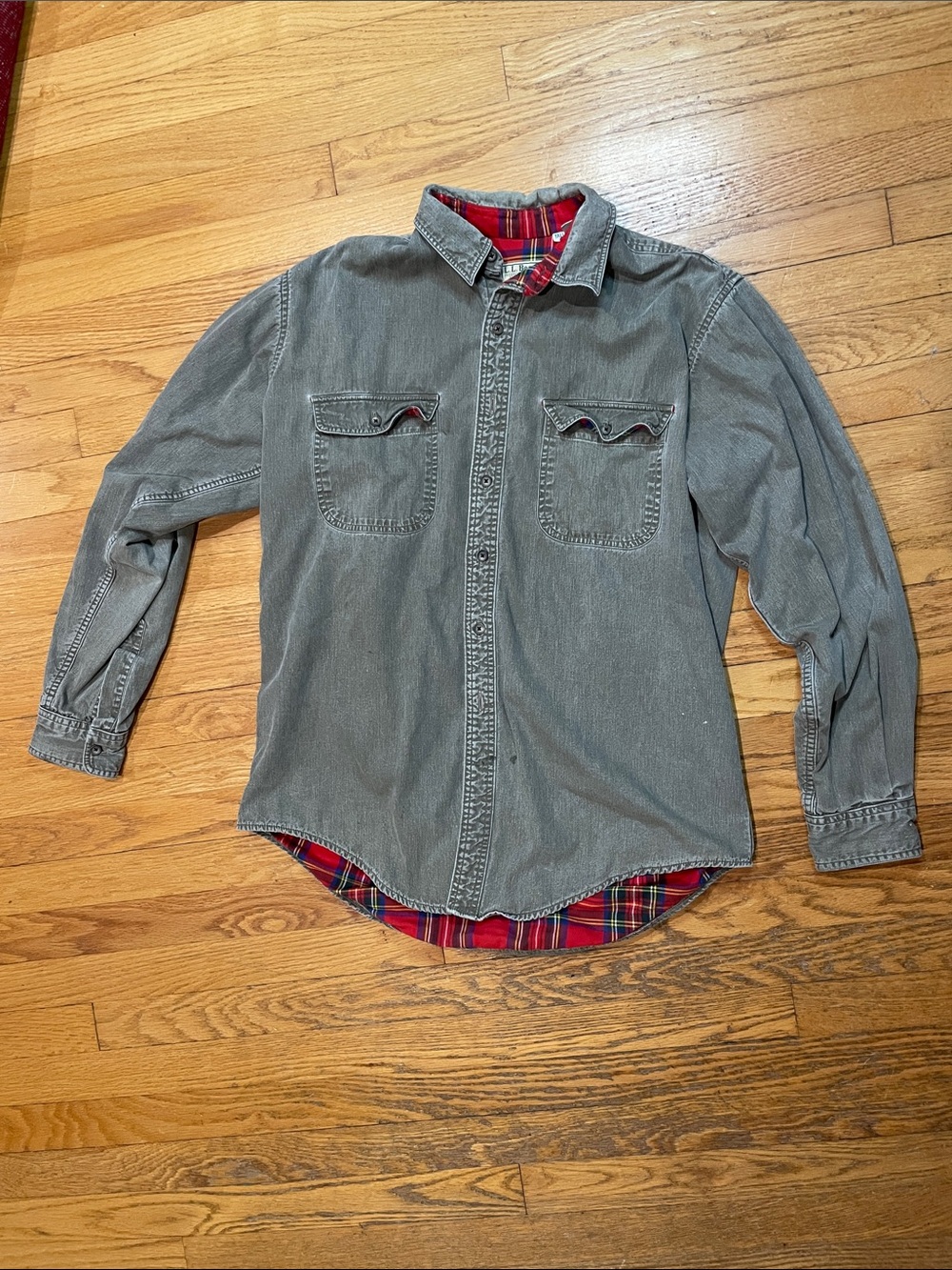 Vintage 80's LL BEAN Hurricane shirt   Men's Large Tall USA made grey/ plaid
